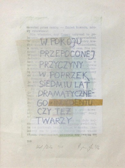 Poem - W pokoju | litography, collage | 14x10cm